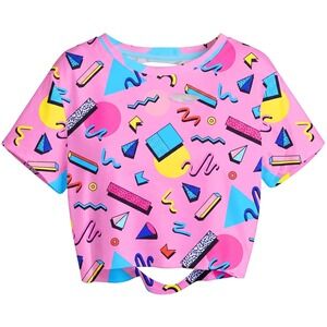 NWT MakeMeChic Women's 80s 90s Geometric Print Cutout Crop Baby Tee Medium